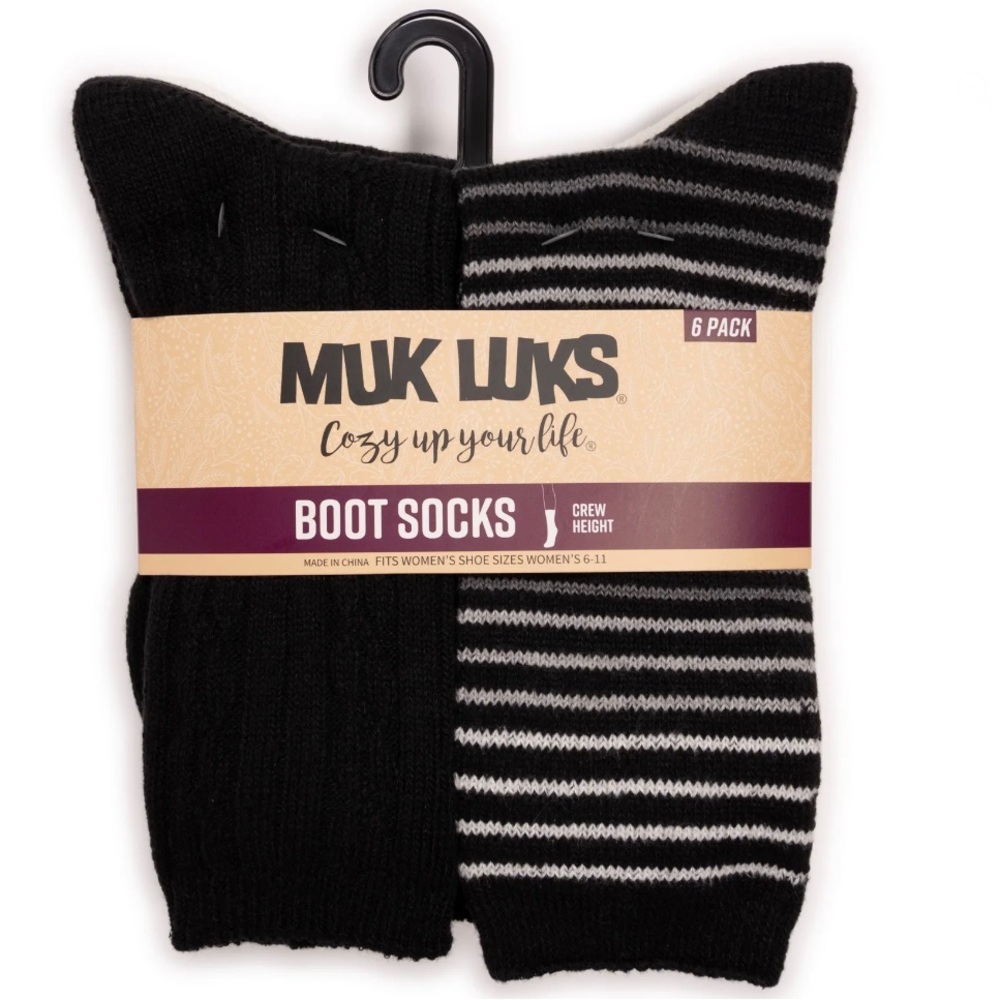 MUK LUKS Women's Fluffy Dream Crew Boot Socks, 6-Pack